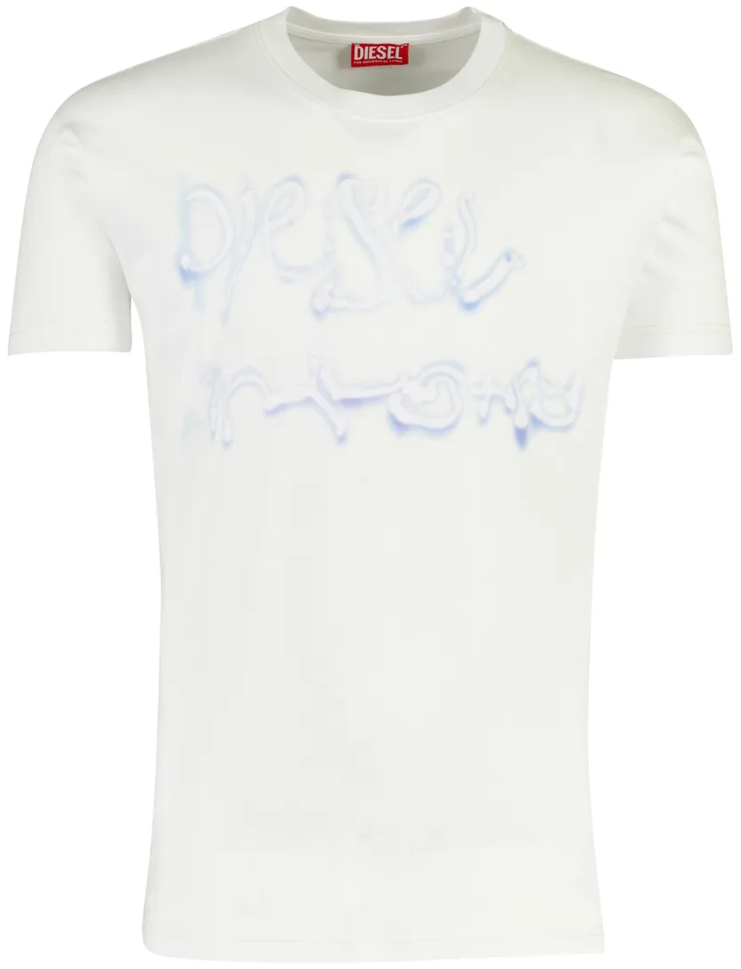 T-shirt wit Disel blauwe opdruk ronde hals