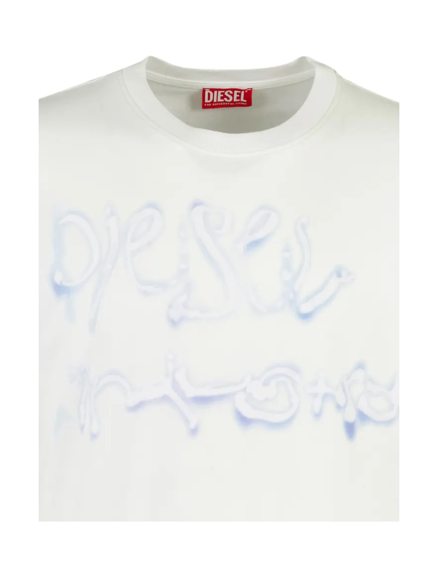 wit t-shirt blauw opdruk normale fit Diesel