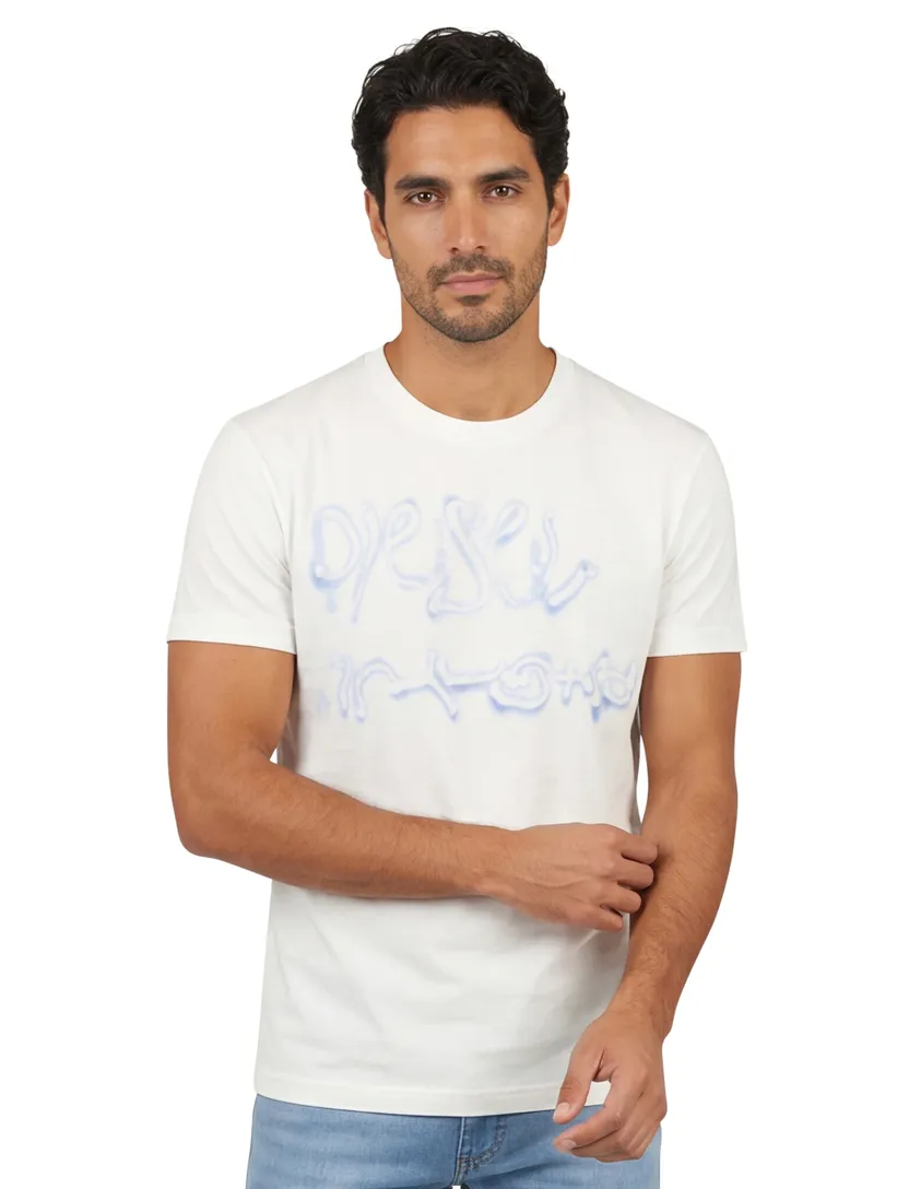 T-shirt wit Disel blauwe opdruk ronde hals