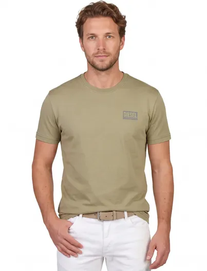 Diesel T-shirt Diesel olijfgroen normale fit ronde hals merkje