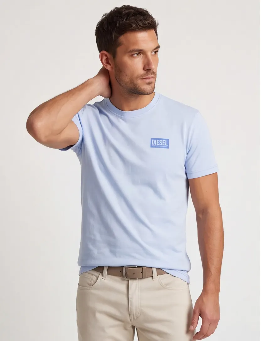 T-shirt Diesel lichtblauw normale fit ronde hals