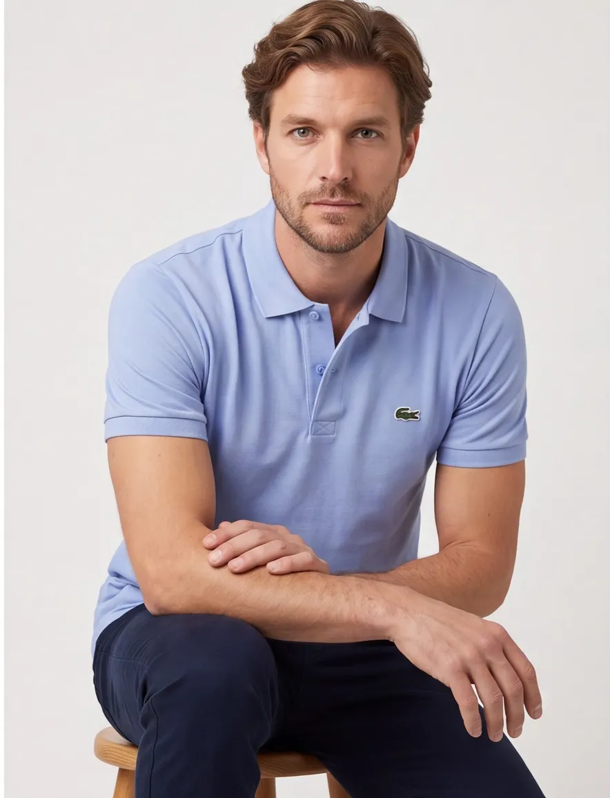Lichtblauw poloshirt normale fit knopen