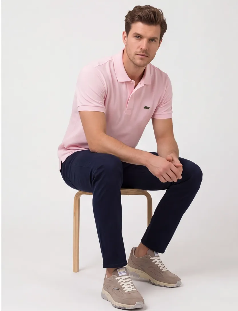Poloshirt Lacoste regular fit roze korte mouw 2 knoopjes