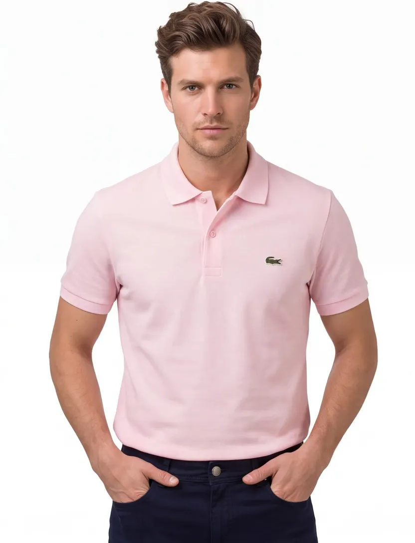 Poloshirt Lacoste regular fit roze korte mouw 2 knoopjes