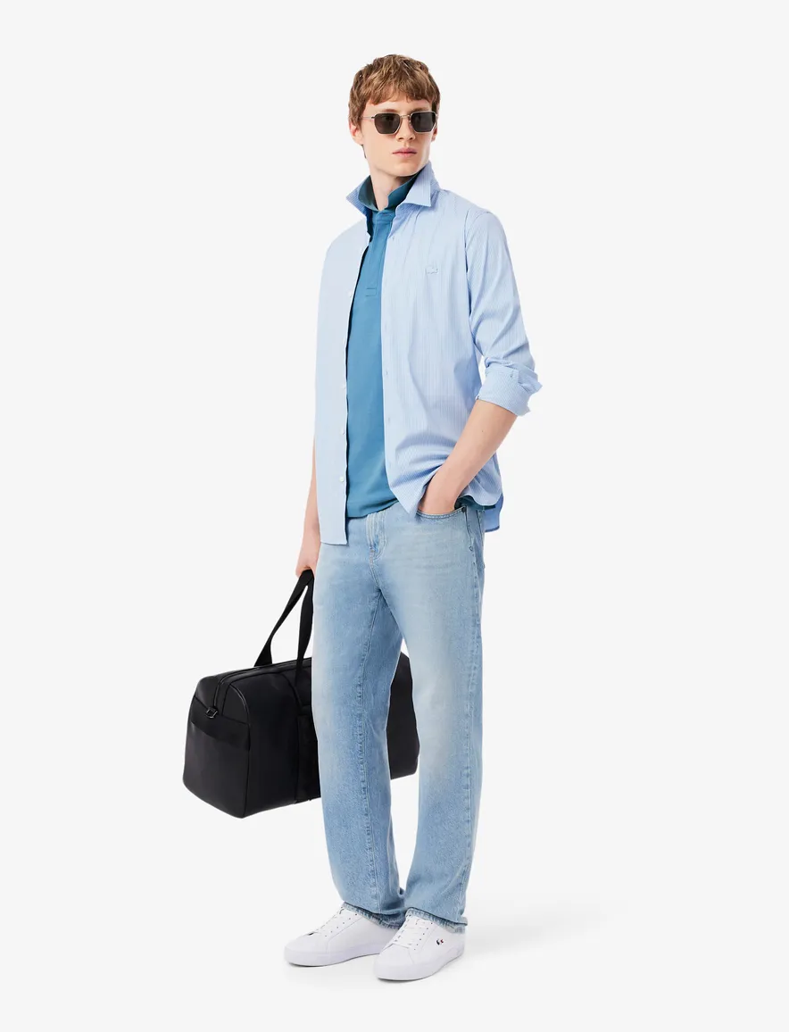 Poloshirt korte mouw blauw Lacoste 3 knoops