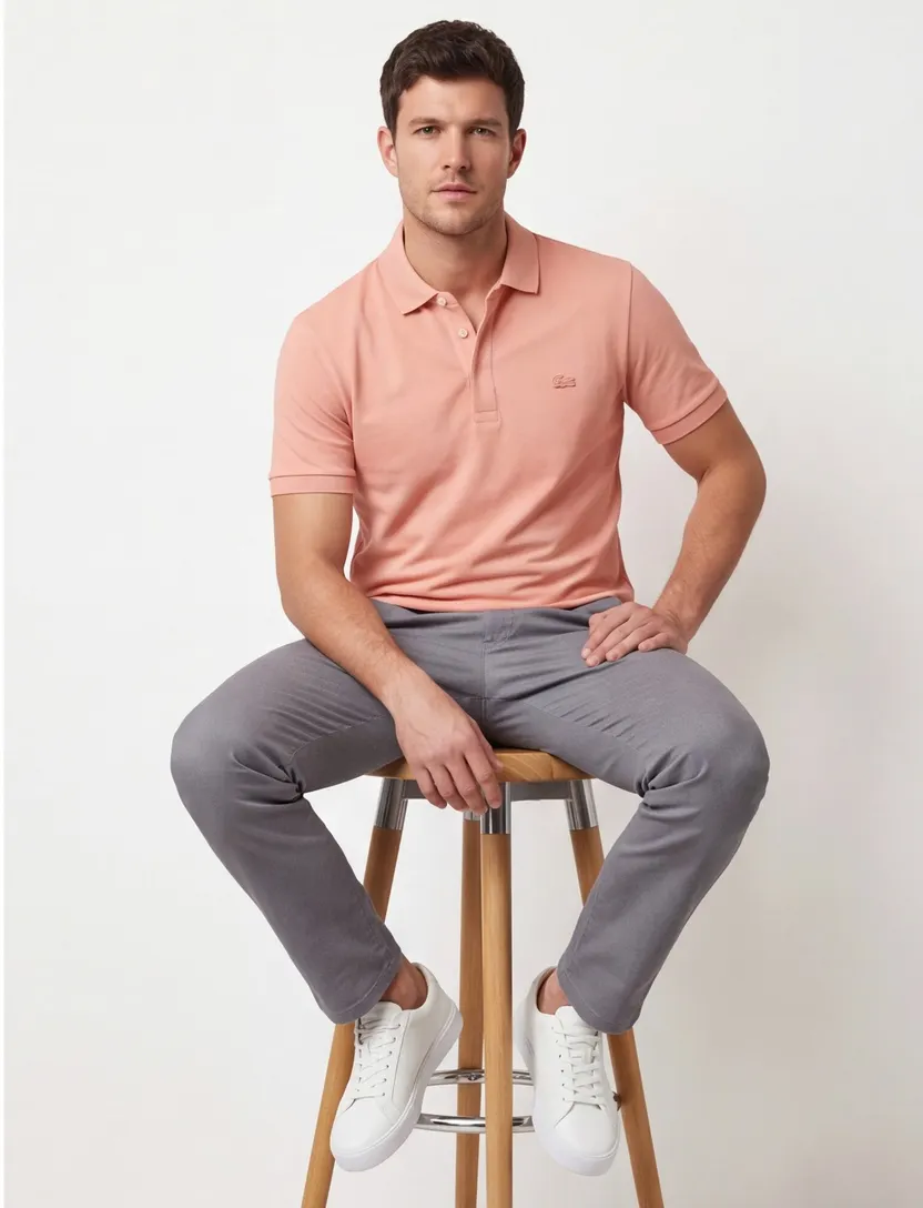 Polo korte mouw Lacoste zalmkleurig roze 3 knoops