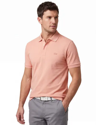 Lacoste Polo korte mouw Lacoste zalmkleurig roze 3 knoops