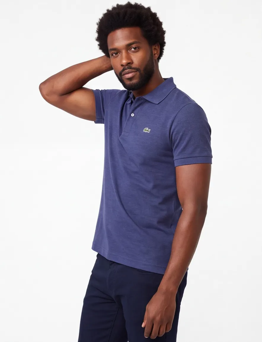 Lacoste poloshirt blauw gemêleerd piqué