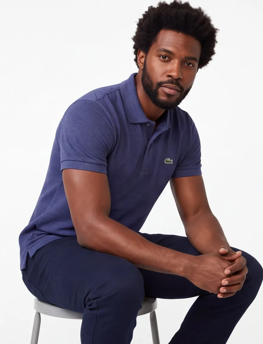 Lacoste poloshirt blauw gemêleerd piqué