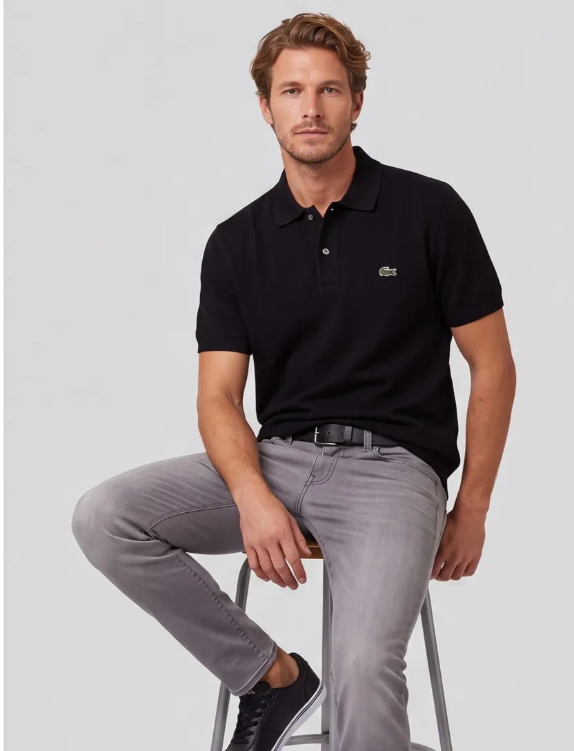 Lacoste poloshirt zwart katoen normale fit