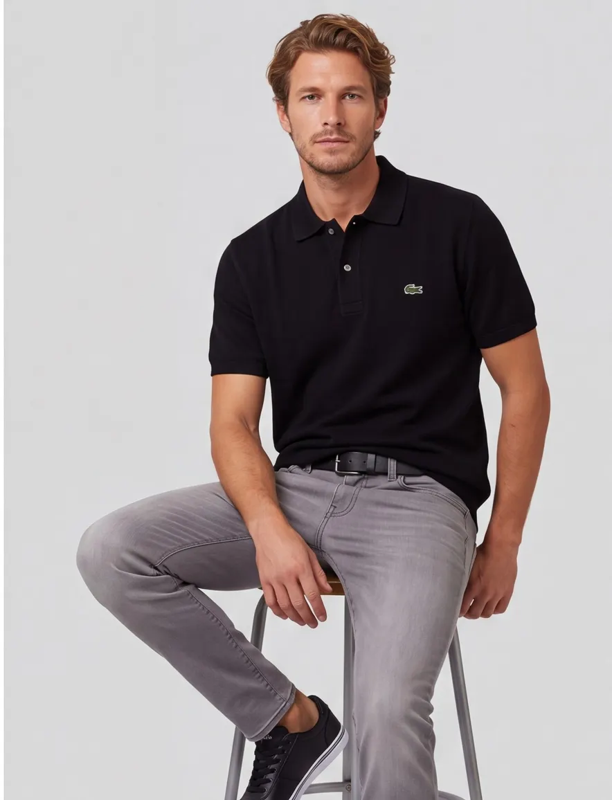 Poloshirt Lacoste zwart katoen normale fit