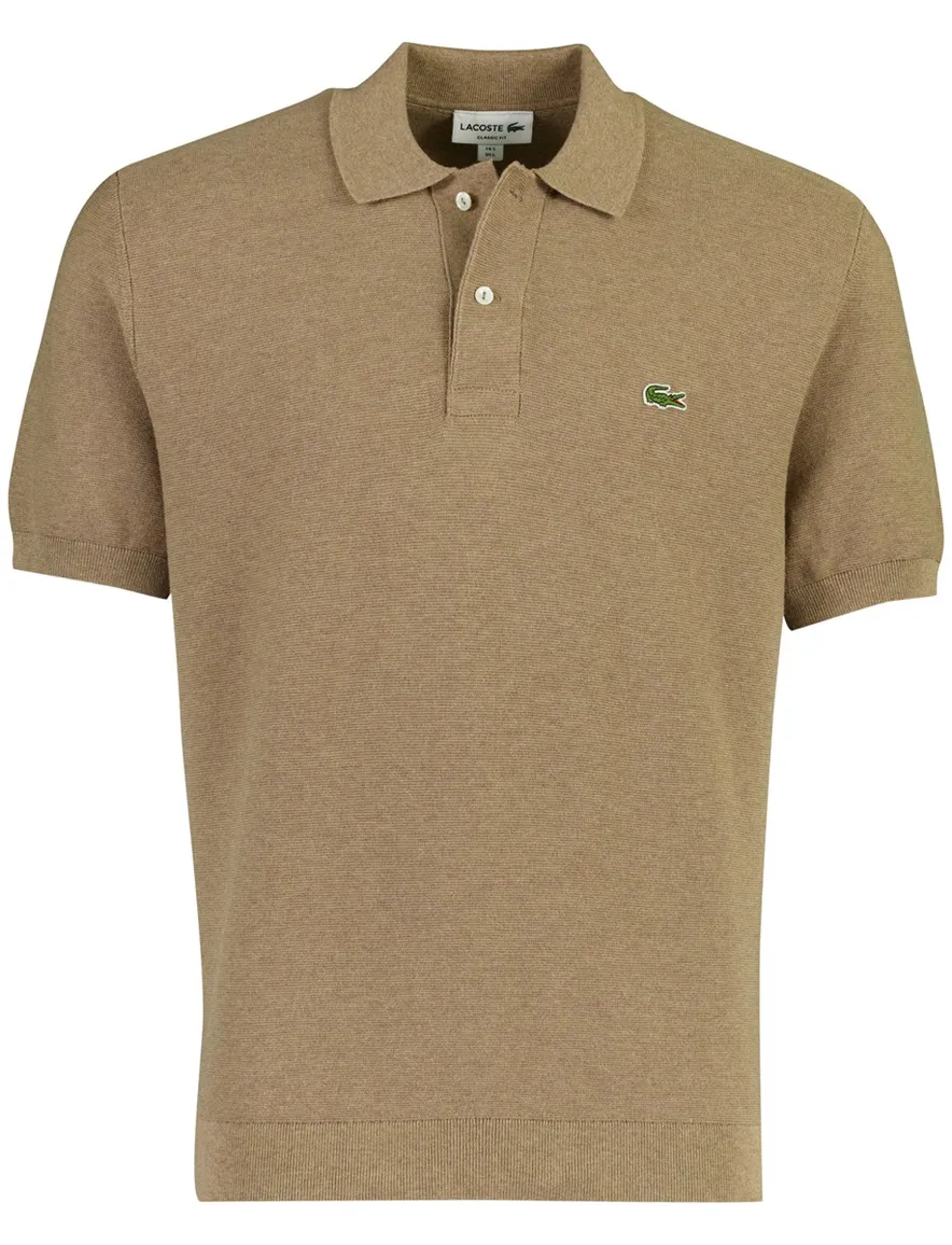 Bruin poloshirt Lacoste classic fit korte mouw gebreid