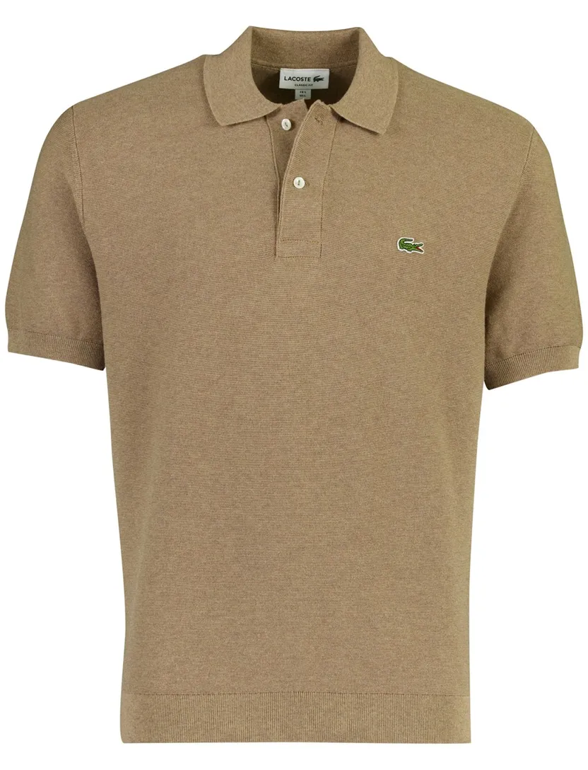 Poloshirt Lacoste classic fit bruin gebreid korte mouw 2 knoops