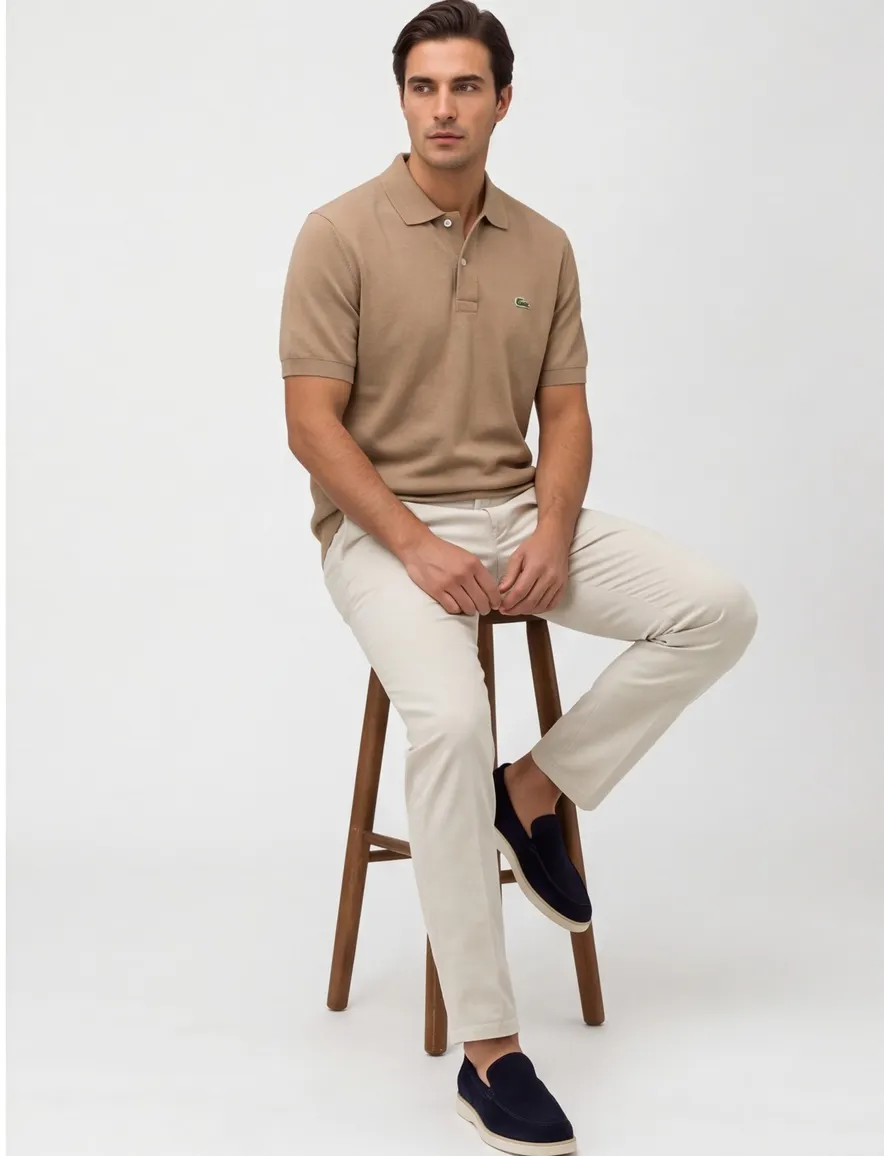 Bruin poloshirt Lacoste classic fit korte mouw gebreid