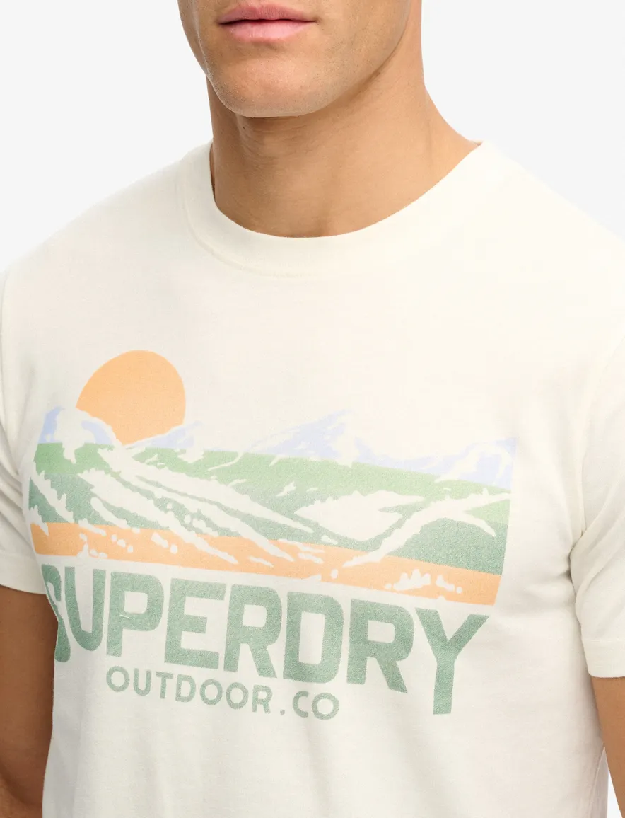 Superdry T-shirt ecru opdruk bergen
