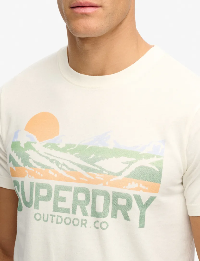 T-shirt Superdry crème korte mouw opdruk slim fit