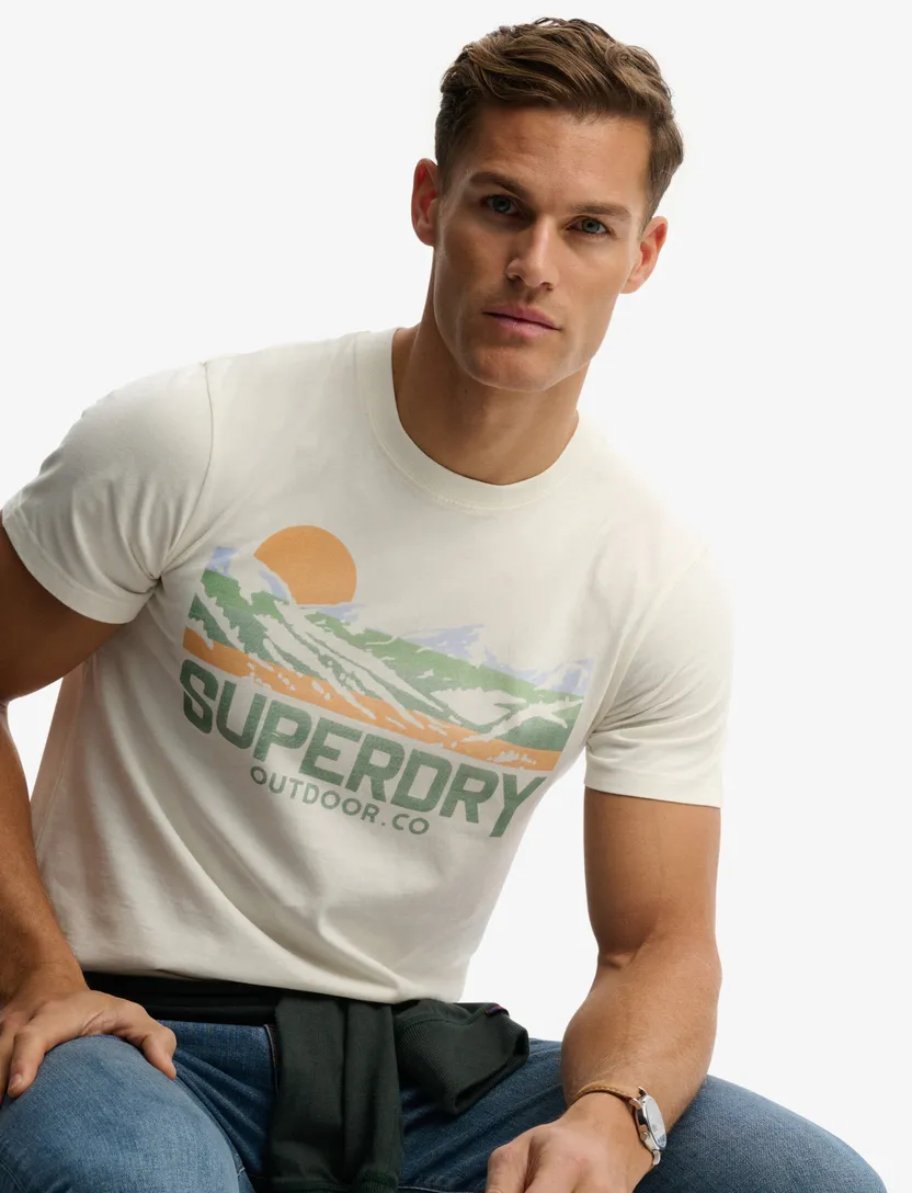 T-shirt Superdry crème korte mouw opdruk slim fit