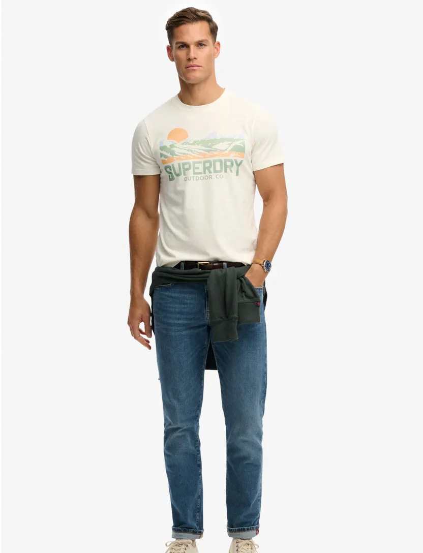 T-shirt Superdry crème korte mouw opdruk slim fit