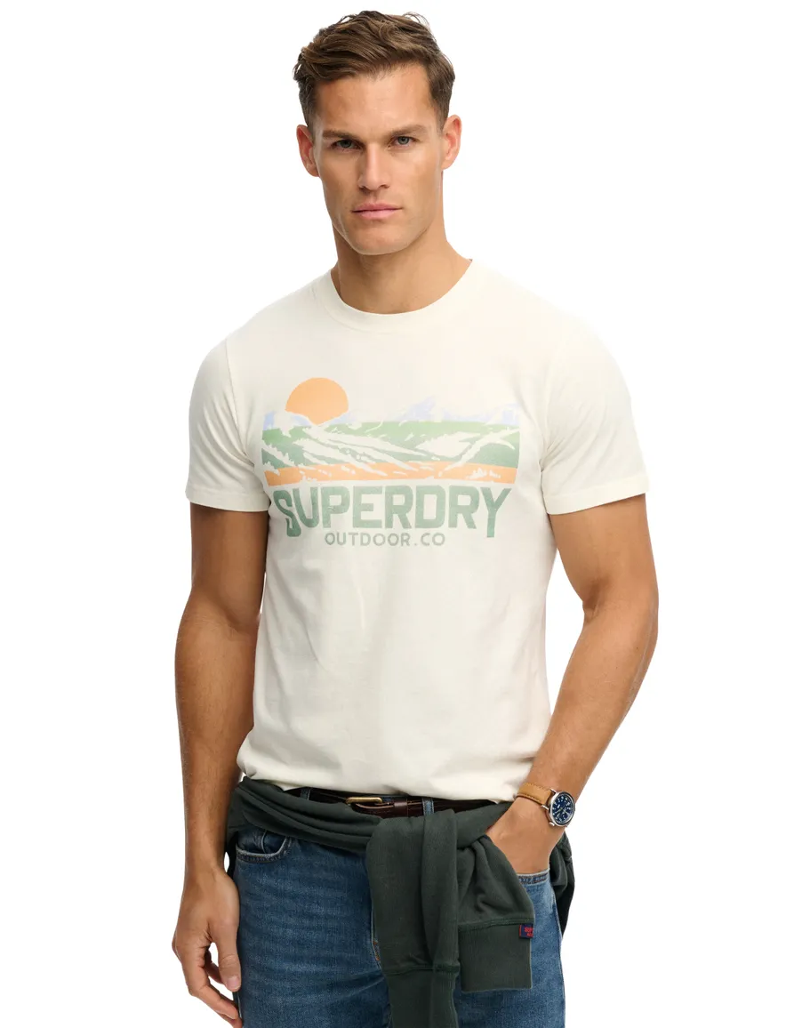 Superdry t-shirt crème opdruk bergen