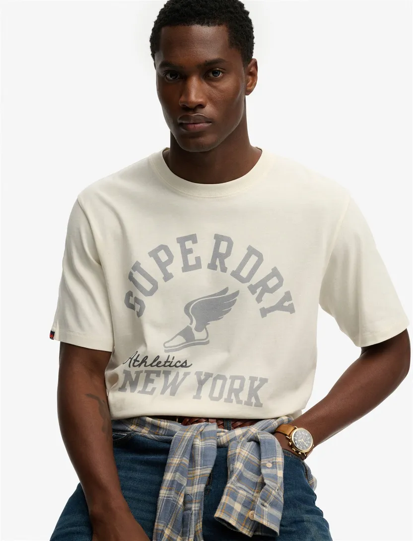 T-shirt Superdry creme katoen met opdruk