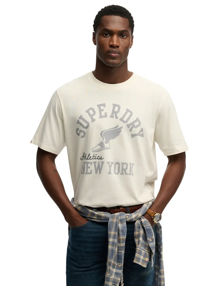 T-shirt Superdry creme katoen met opdruk