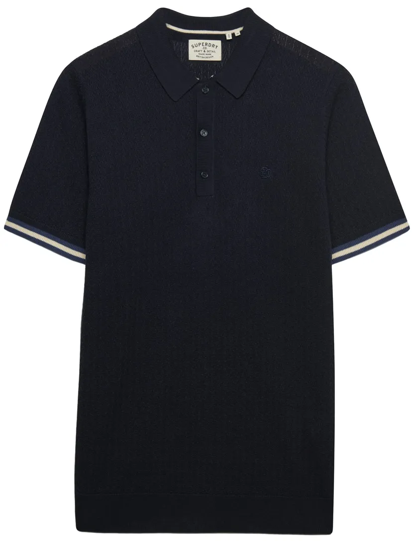Korte mouw poloshirt Superdry donkerblauw knitted