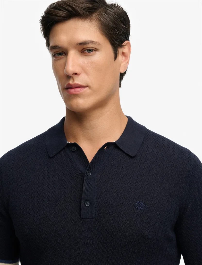 Korte mouw poloshirt Superdry donkerblauw knitted