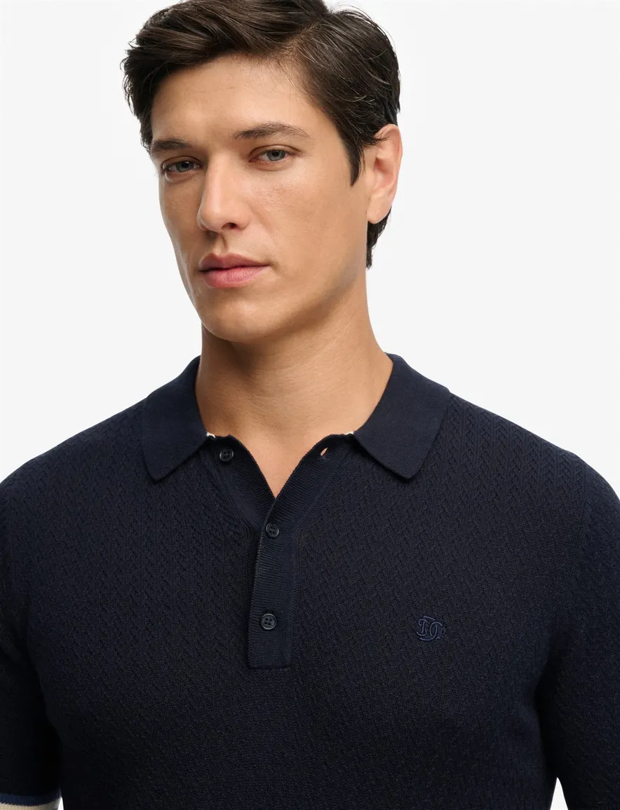 Superdry polo donkerblauw met boord