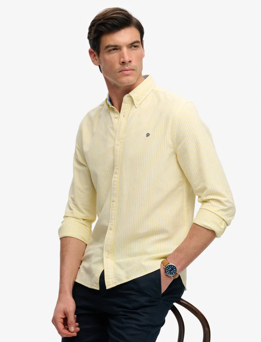 Geel overhemd gestreept slim fit Superdry