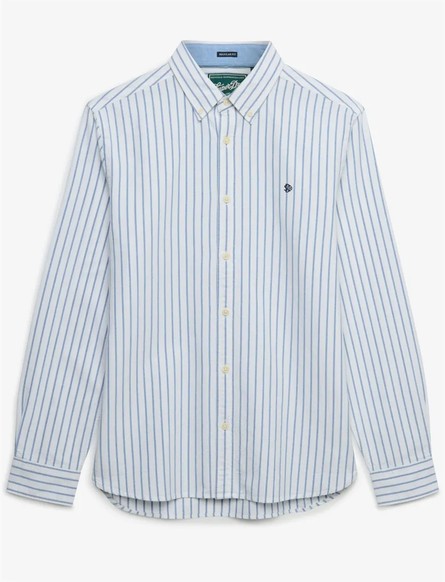 Blauw wit overhemd gestreept slim fit Superdry