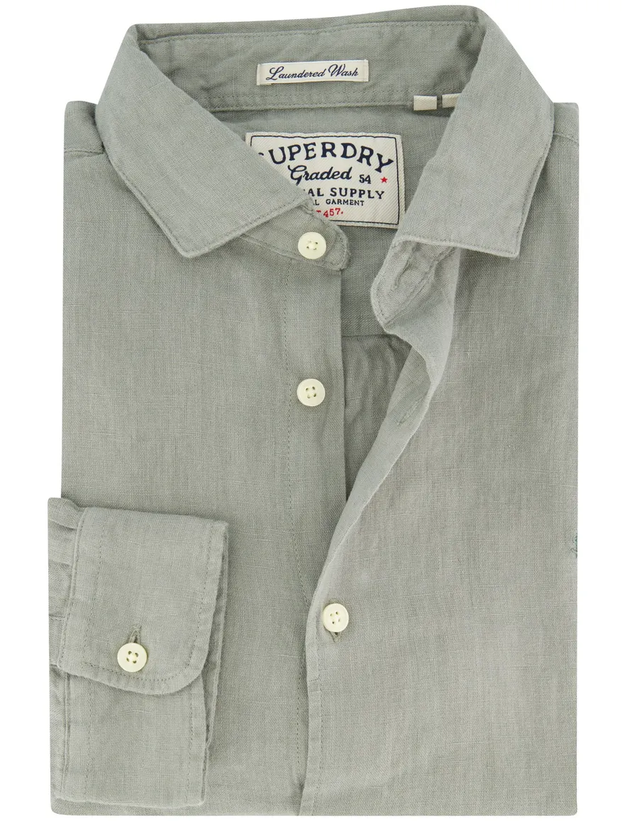 Overhemd Superdry linnen groen slim fit