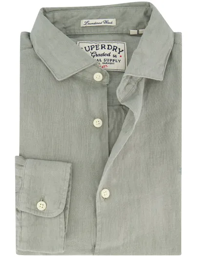 Superdry Superdry linnen overhemd groen slim fit zomer