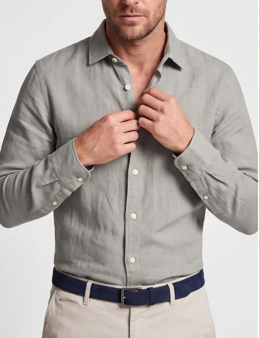 Overhemd Superdry linnen groen slim fit