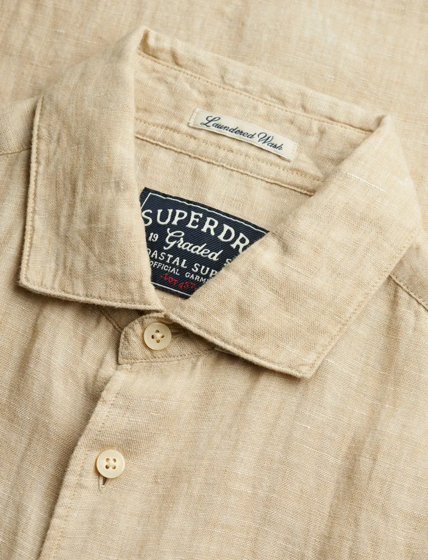 Superdry overhemd bruin linnen korte mouw