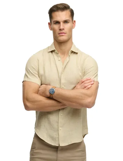 Superdry Superdry overhemd beige slim fit korte mouw