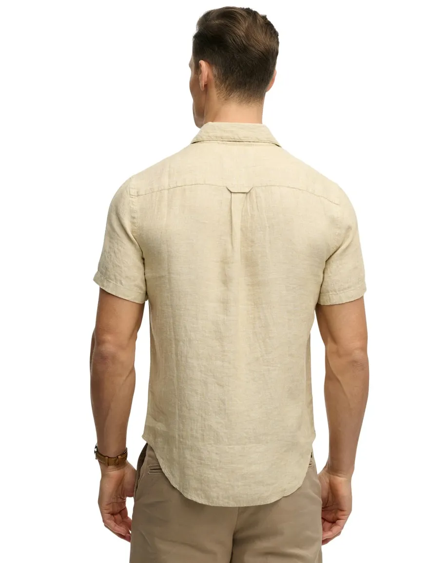 Superdry overhemd bruin linnen korte mouw