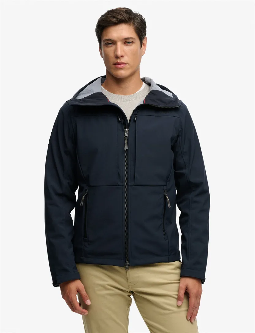 Softshell jas Superdry donkerblauw met capuchon