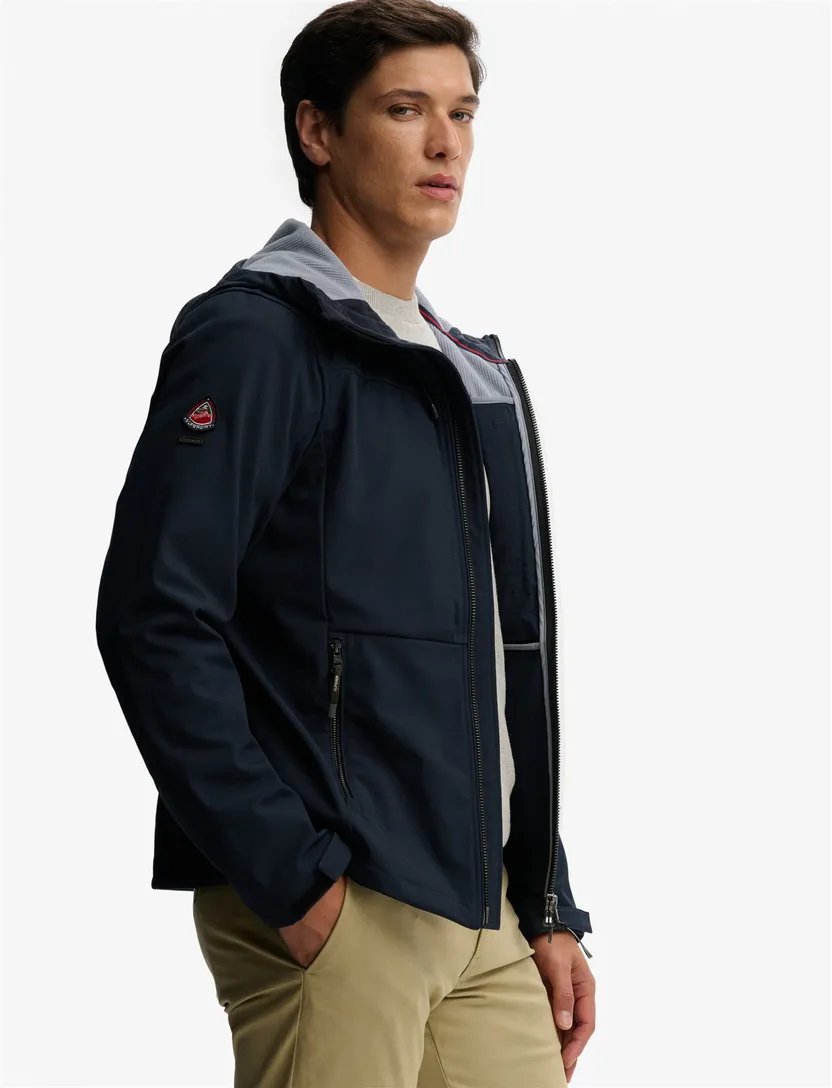 Softshell jas Superdry donkerblauw met capuchon