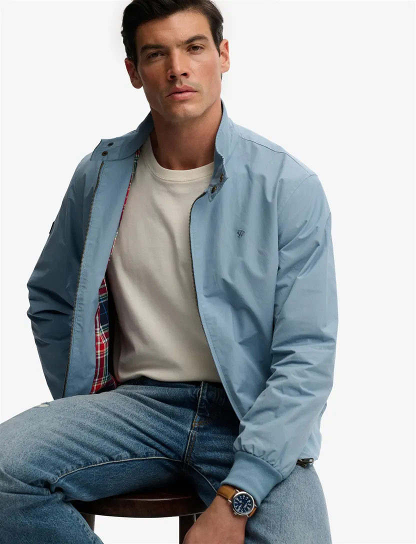 Tussenjas Superdry effen lichtblauw met boord