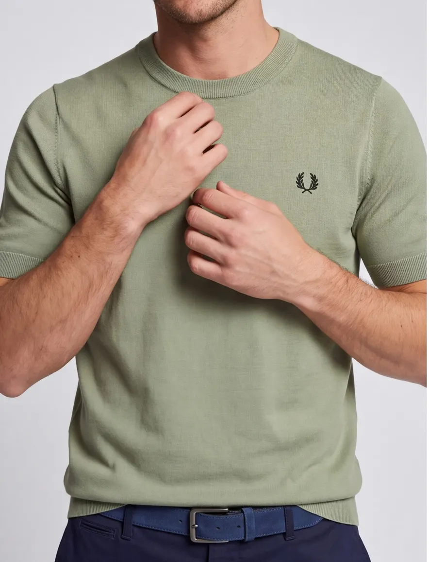 T-shirt Fred Perry Knitted groen katoen
