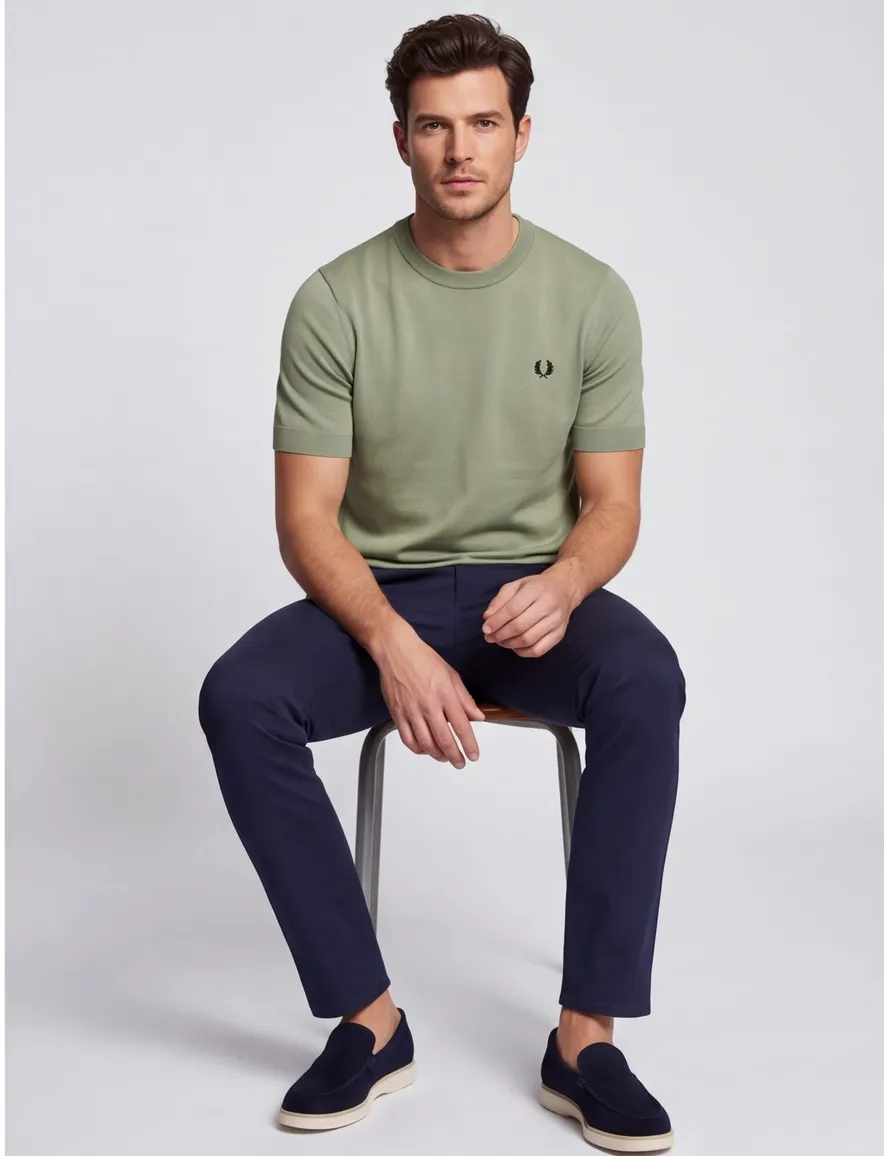 T-shirt Fred Perry Knitted groen katoen