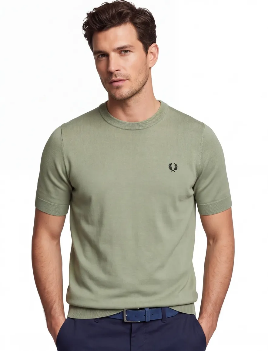 T-shirt Fred Perry Knitted groen katoen