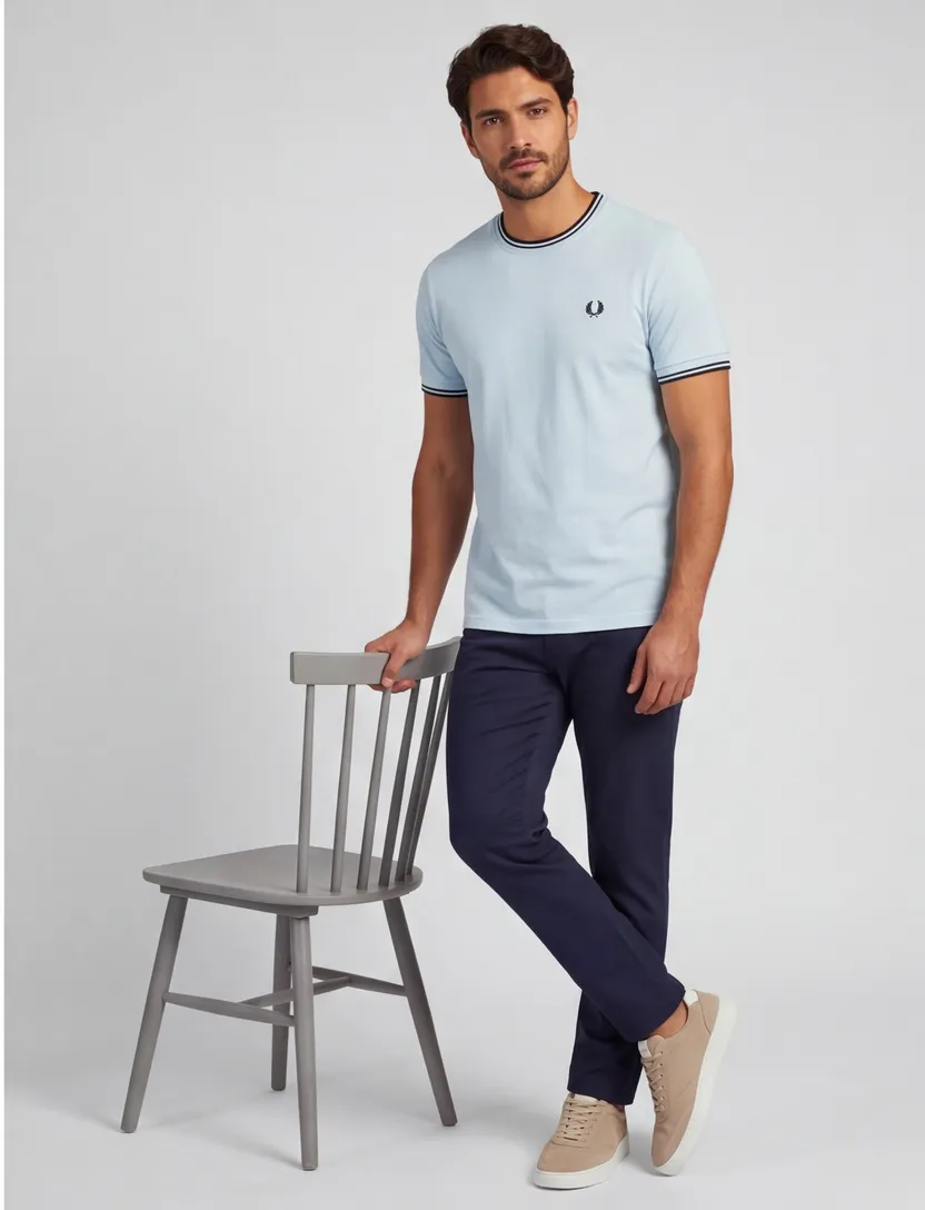 Fred Perry t-shirt lichtblauw katoen stretch