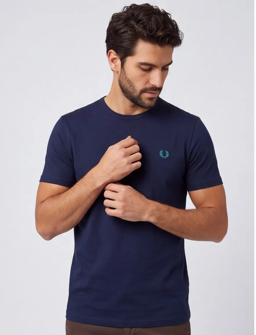 T-shirt Fred Perry donkerblauw katoen normale fit