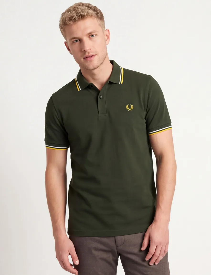 Fred Perry polo groen met gele strepen