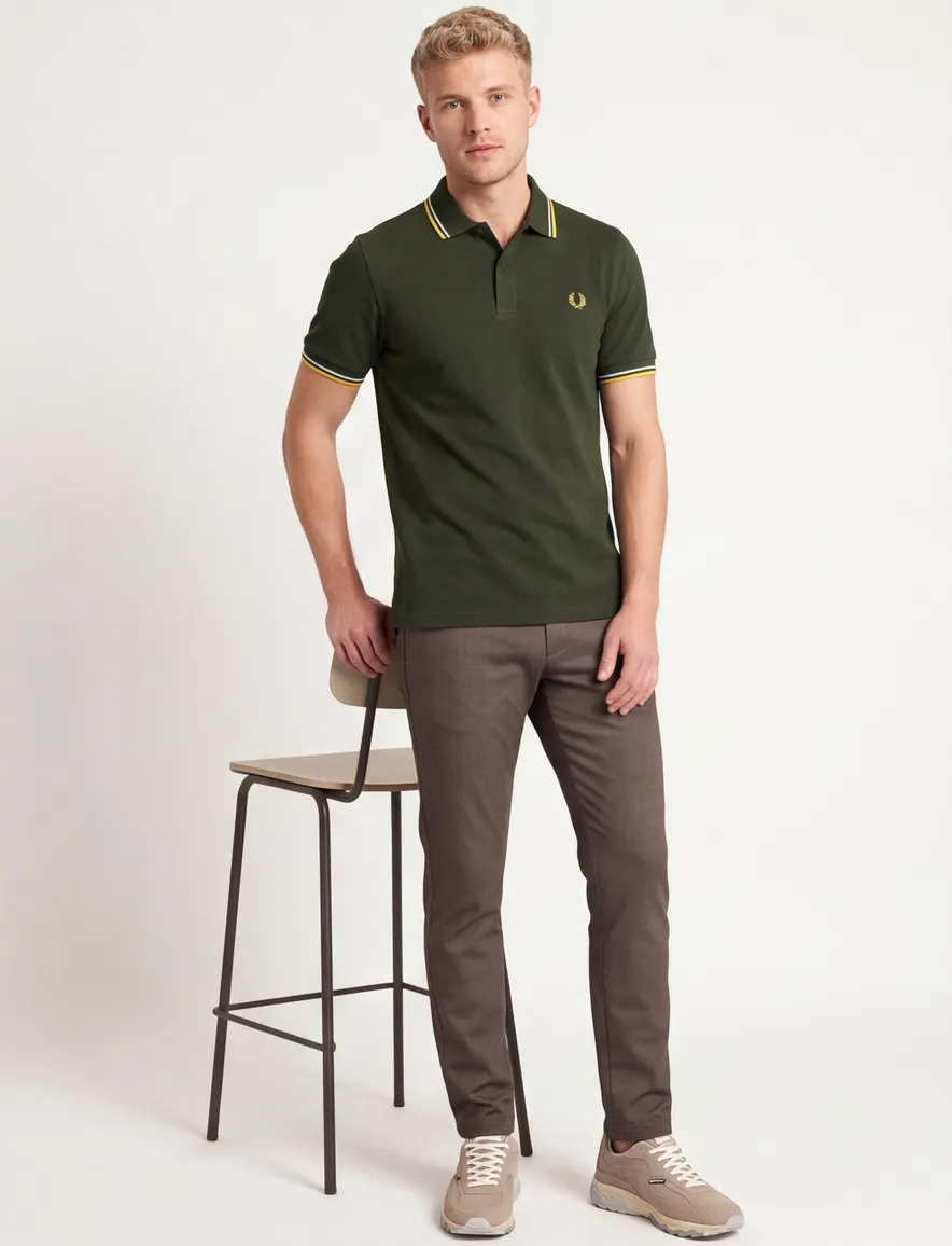Fred Perry polo groen met gele strepen