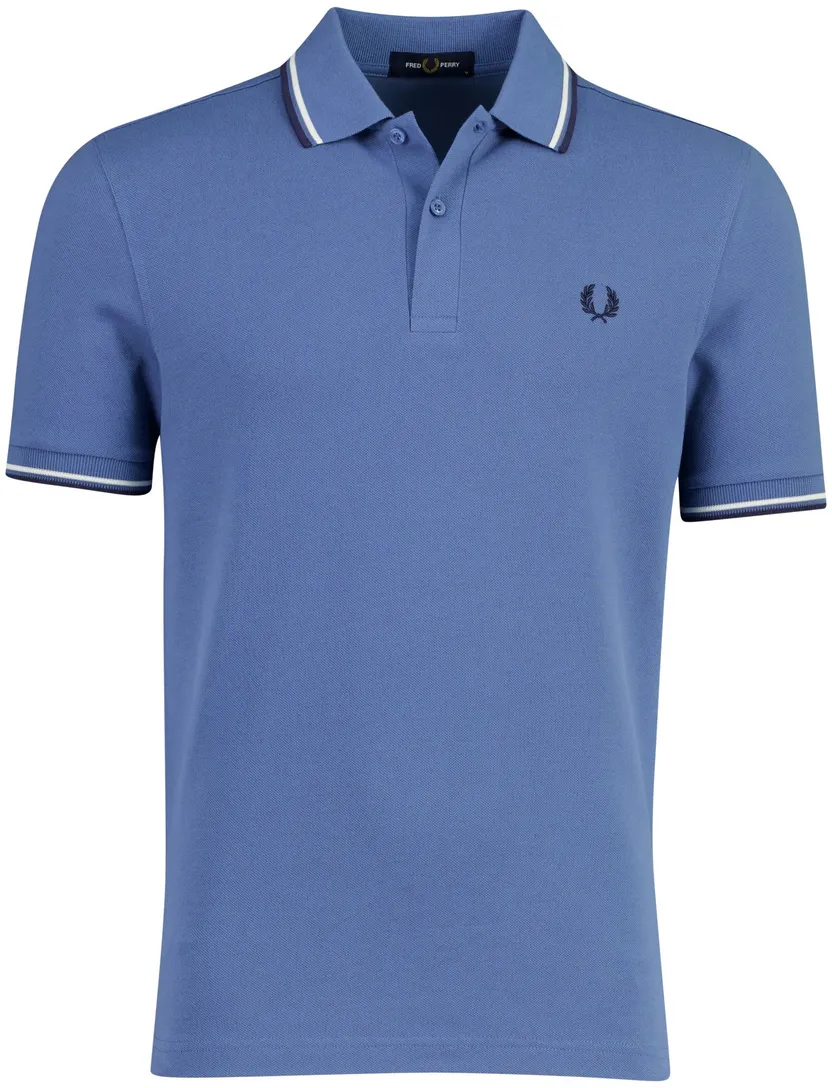 Blauw poloshirt Fred Perry omlijnde mouwen 2-knoops katoen pique