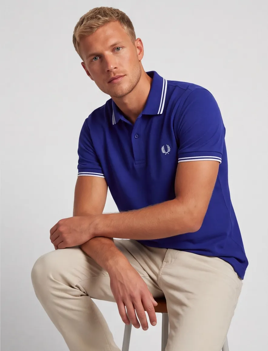 Poloshirt 2-knoops pique Fred Perry kobaltblauw 100% katoen