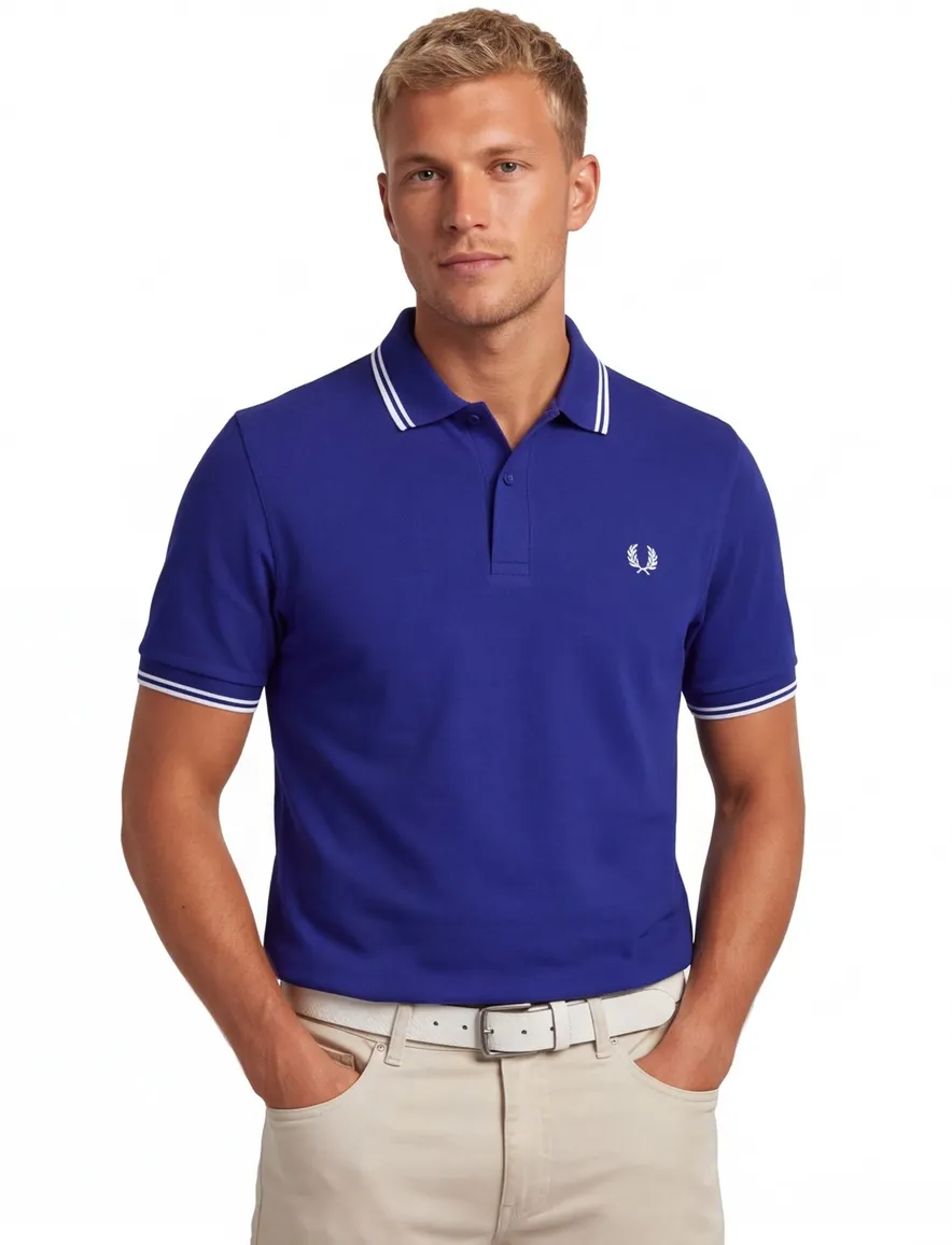 Poloshirt 2-knoops pique Fred Perry kobaltblauw 100% katoen