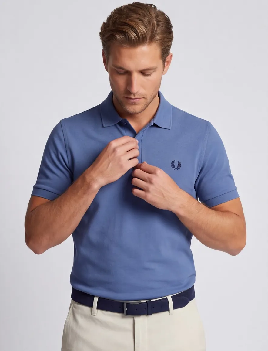 Poloshirt 2-knoops pique Fred Perry blauw 100% katoen